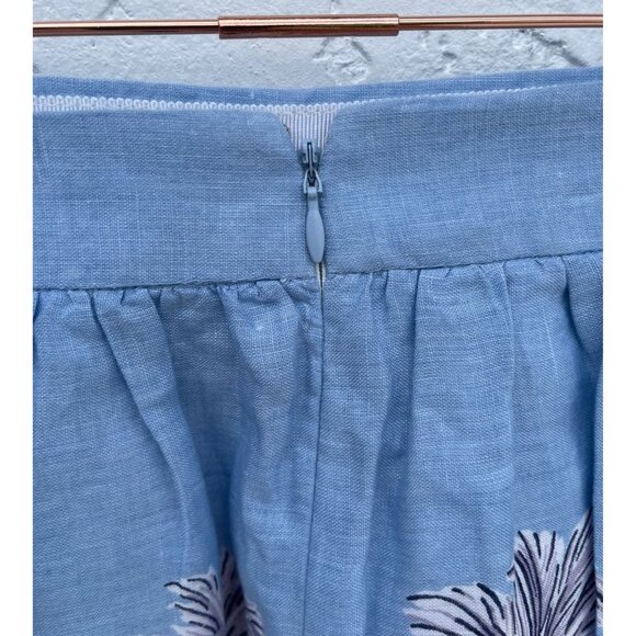 J Crew Womens Cotton Linen Tropical Palm Tree Pleated Mini Skirts Blue Sz 2 - Picture 5 of 9